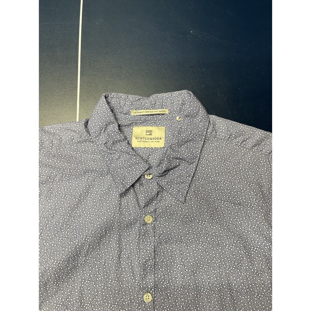 Scotch and Soda Men's Long Sleeve Button Up AOP Patterned Blue Shirt XL